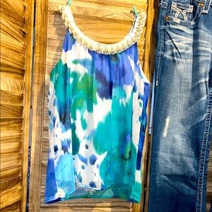 Blue and Green Sleeveless Top
